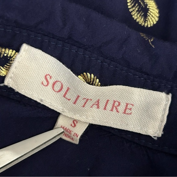 Solitaire Navy Blue Button Down Shirt with Gold Accents - Picture 4 of 9